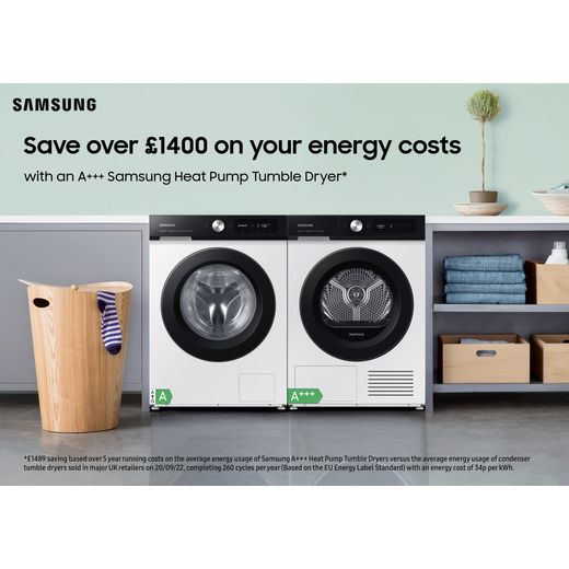 Samsung Series 8 DV90BB9445GB 9Kg Heat Pump Tumble Dryer - Black - Annotation - Energy savings